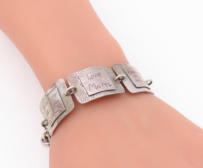 DESIGNER 925 Sterling Silver  Vintage Etched Writing Chain Bracelet  BT8656