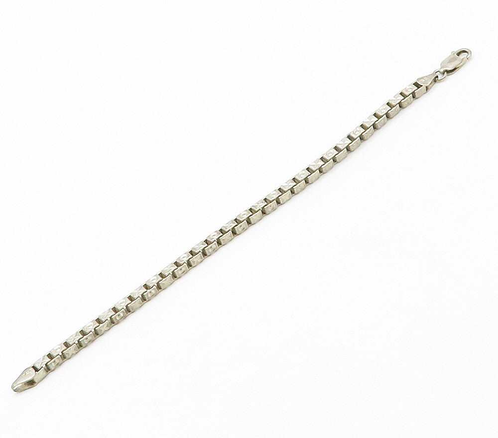 925 Sterling Silver  Vintage XO Hugs & Kisses Box Link Chain Bracelet  BT6057