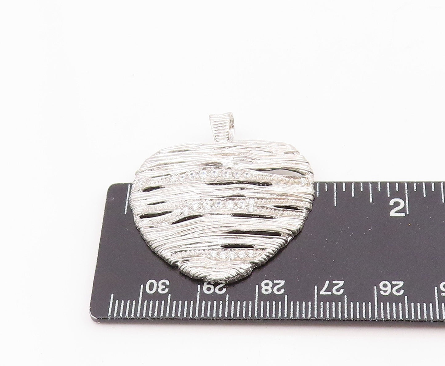 925 Sterling Silver Vintage Pendant CZ Modernist Wire Wrapped Love Heart PT25687