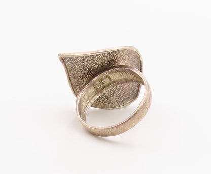 925 Sterling Silver Vintage Ring Modernist Abstract Leaf Band  Sz 10  RG36332