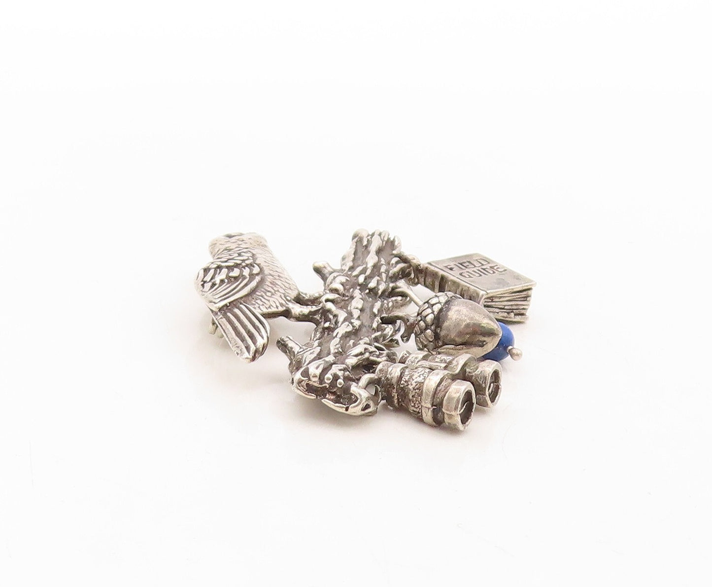 925 Sterling Silver Vintage Brooch Pin Bird On Branch Dangling Charms  BP11267