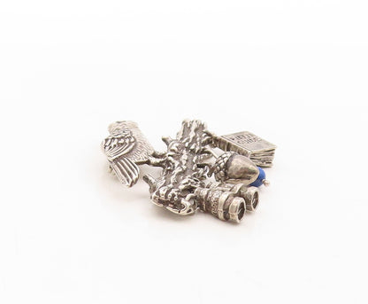 925 Sterling Silver Vintage Brooch Pin Bird On Branch Dangling Charms  BP11267