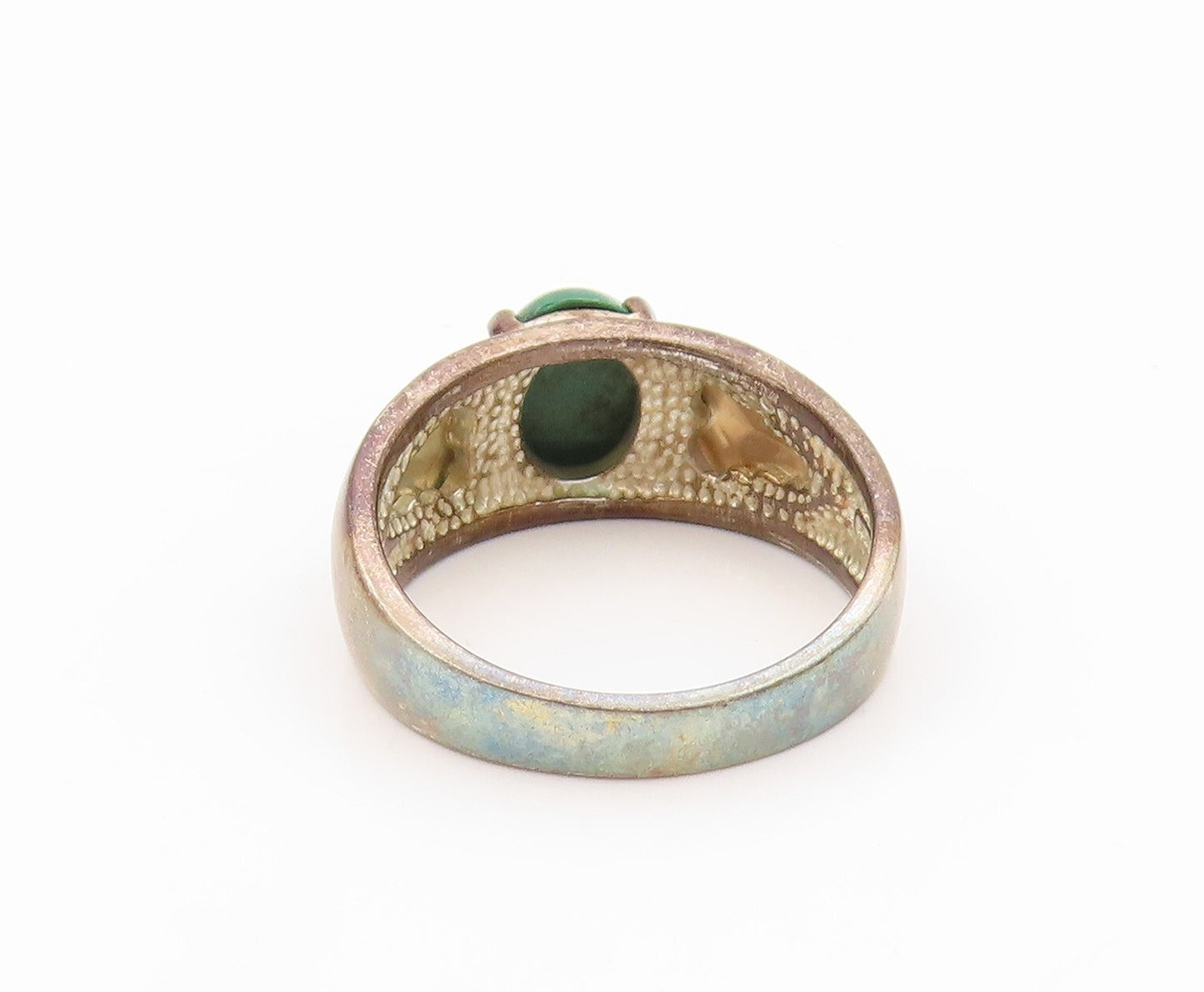 12k Gold 925 Sterling Silver Vintage Ring Oval Malachite Flowers  Sz 9  RG31915