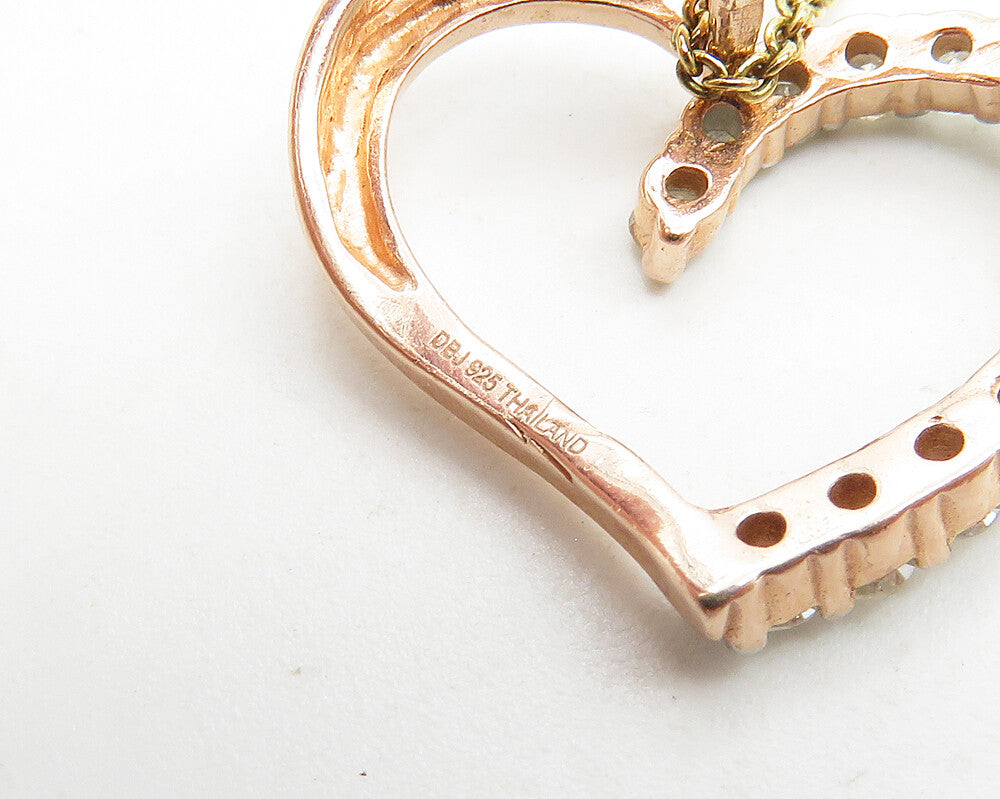 925 Silver  Genuine Diamonds Gold Plated Love Heart Chain Necklace  NE1962