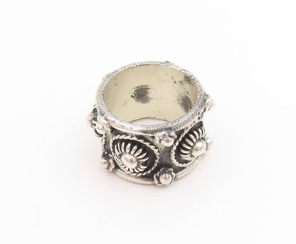 925 Sterling Silver Vintage Ring Beaded Floral Motif Wide Band  Sz 5  RG33769