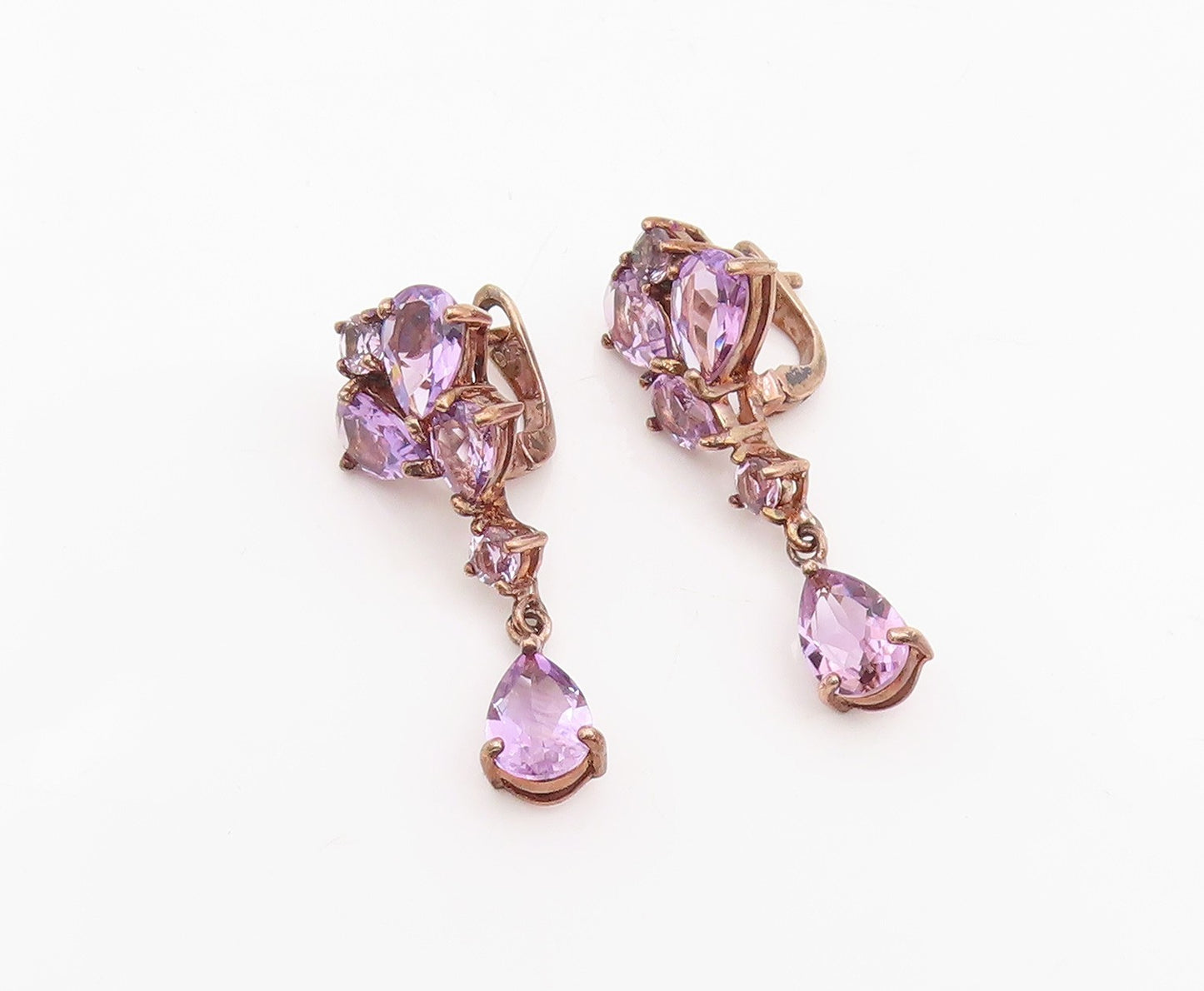 925 Sterling Silver Vintage Earrings Gold Plated Real Amethyst Cluster  EG13836