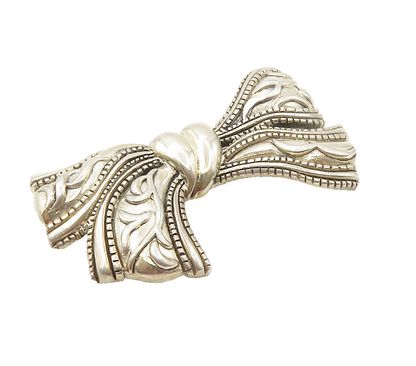 925 Sterling Silver  Vintage Floral Vine Bow Tied Ribbon Brooch Pin  BP6017
