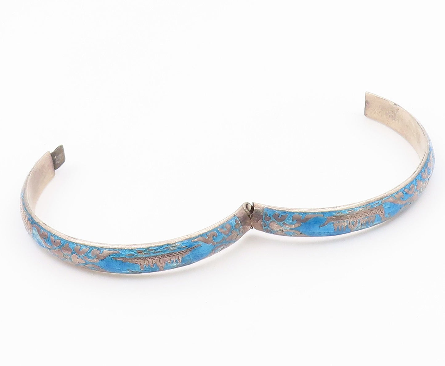 SIAM 925 Sterling Silver  Vintage Enamel Dragon Boat Bangle Bracelet  BT8493