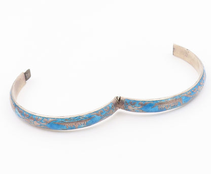 SIAM 925 Sterling Silver  Vintage Enamel Dragon Boat Bangle Bracelet  BT8493