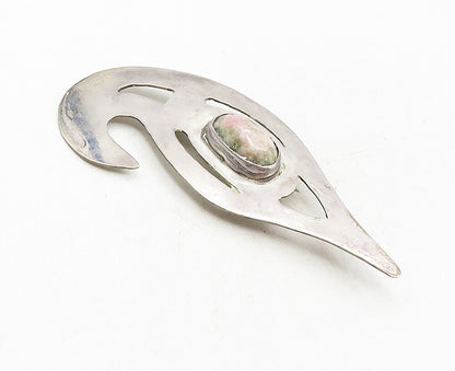 925 Sterling Silver  Vintage Cabochon Cut Unakite Cutout Brooch Pin  BP3543