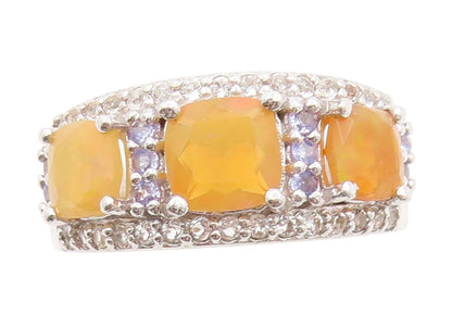 925 Sterling Silver Vintage Ring Opal & Tanzanite Statement Band  Sz 6  RG33620