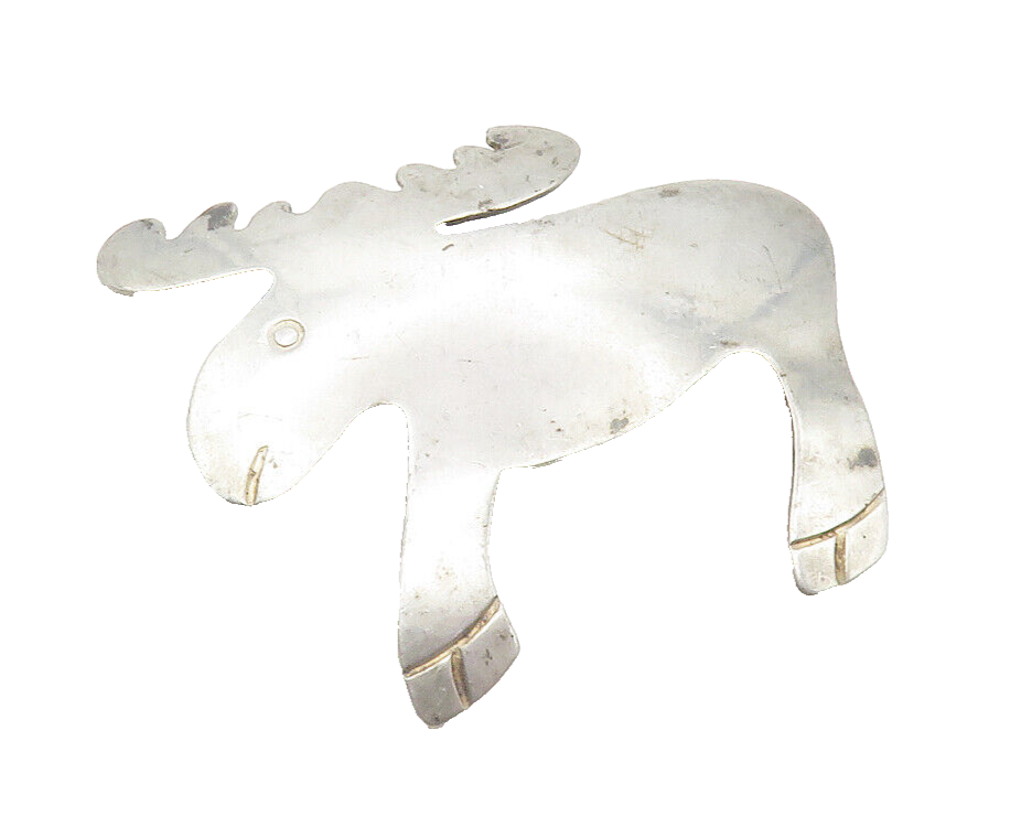 MEXICO 925 Sterling Silver  Vintage Smooth Moose Animal Brooch Pin  BP4439