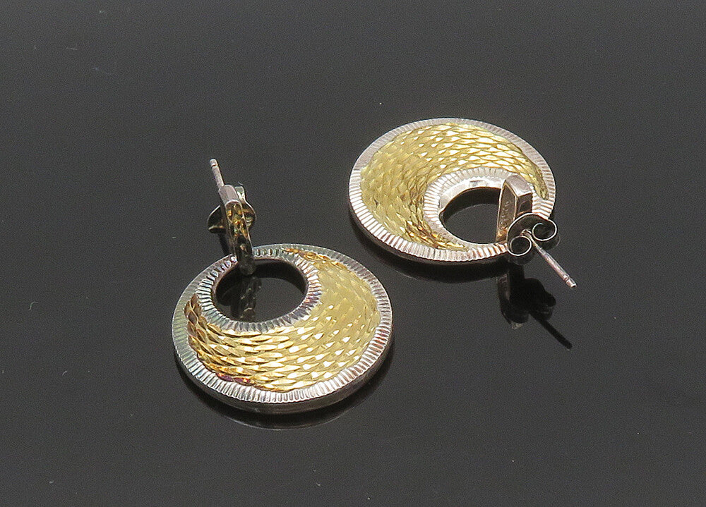 925 Sterling Silver Vintage 2 Tone Shiny Diamond Cut Dangle Earrings  EG10383