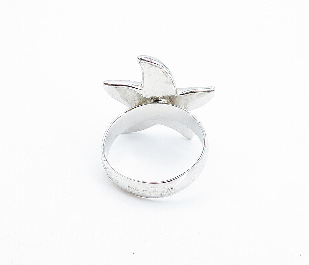 925 Sterling Silver  Fire Opal Star Fish Motif Cocktail Ring Sz 7.5  RG7909