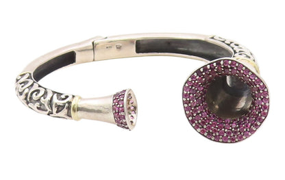 925 Sterling Silver Vintage Bracelet Real Ruby Scrollwork Open Cuff  BT12101