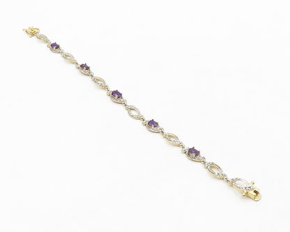 ROSS SIMON 925 Silver Shiny Genuine Diamond & Amethyst Chain Bracelet BT5144