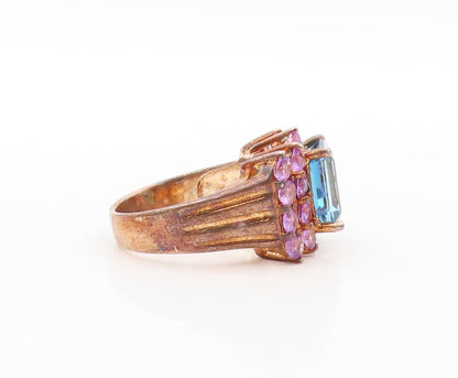 925 Sterling Silver Vintage Ring Rose Gold Plated Amethyst & Topaz  Sz 8 RG30865