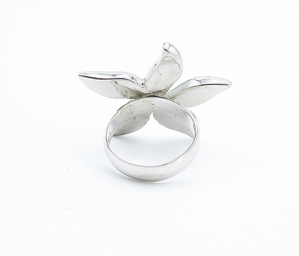 925 Sterling Silver  Inlaid Blue Fire Opal Flower Cocktail Ring Sz 6  RG7815