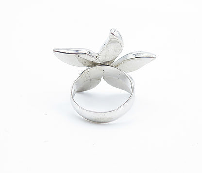925 Sterling Silver  Inlaid Blue Fire Opal Flower Cocktail Ring Sz 6  RG7815