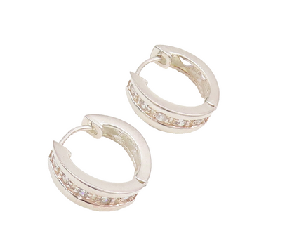 925 Sterling Silver  Vintage Minimalist White CZ Small Hoop Earrings  EG12576