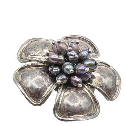 925 Sterling Silver  Vintage Petite Pearls Cluster Flower Tie Clip  TR1547