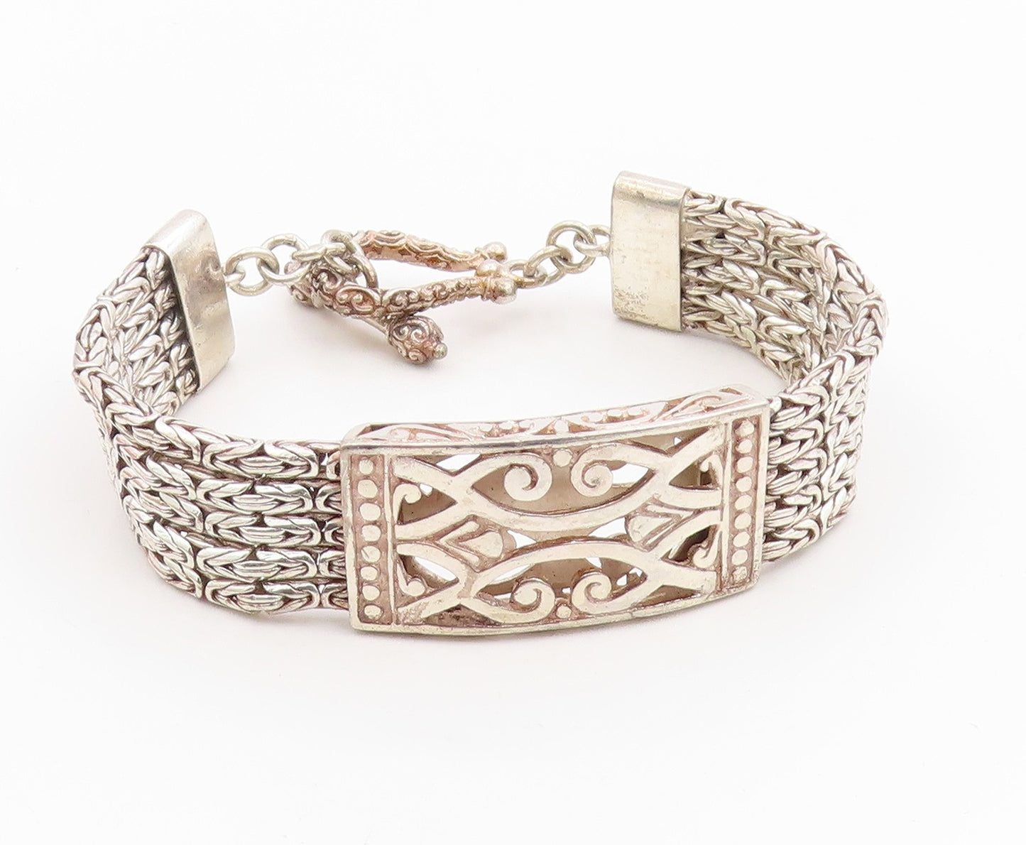 925 Sterling Silver Vintage Bracelet Classic Multi Strand Braided Link  BT12055