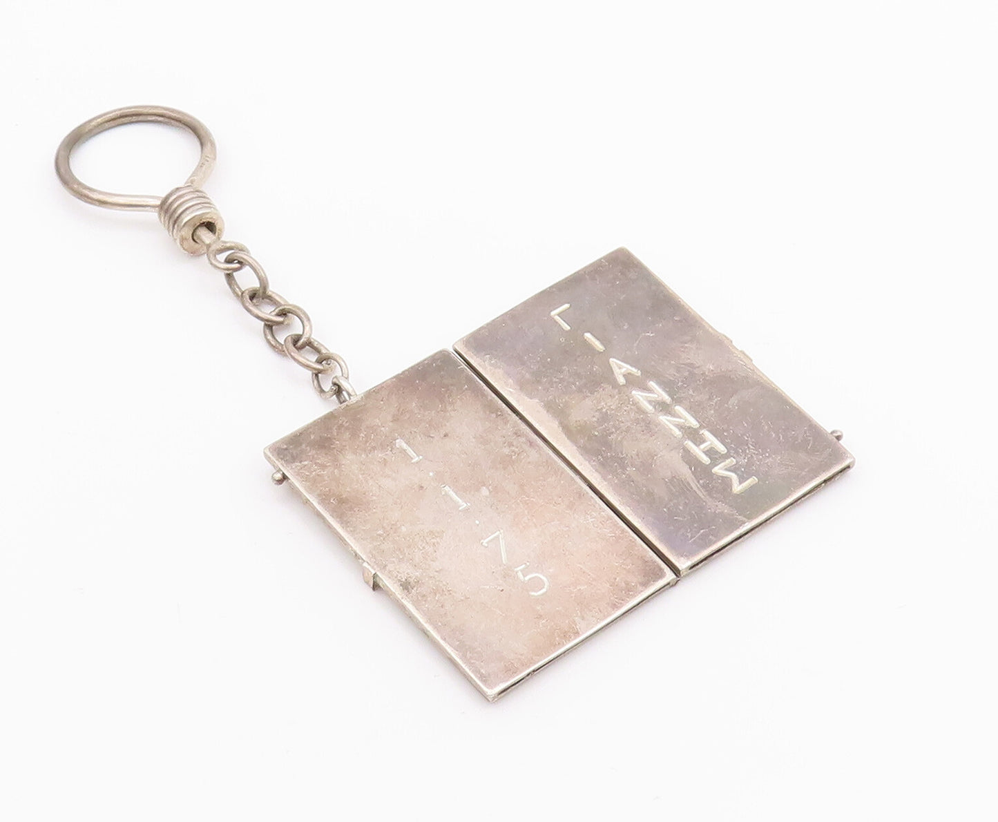 925 Sterling Silver Vintage Key Chain Rectangular Carved Photo Locket  TR3769