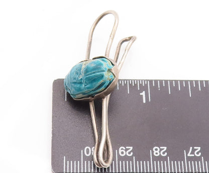 925 Sterling Silver Vintage Tie Clip MIDDLE EAST Turquoise Scarab Carve TR3741