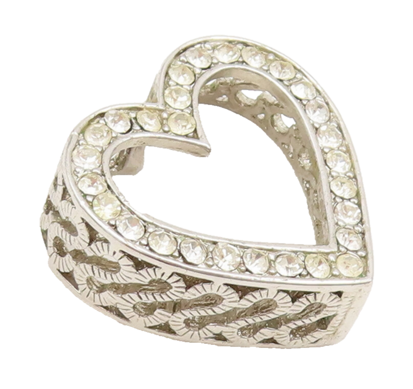925 Sterling Silver Vintage Pendant Carved $ Band Crystal Heart Border  PT22607