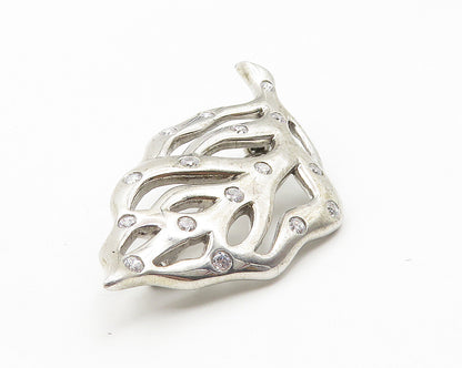 925 Sterling Silver  Vintage Cubic Zirconia Spotted Leaf Brooch Pin  BP4171