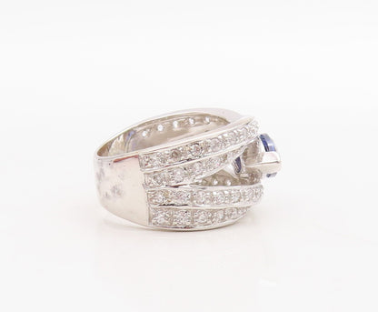 925 Sterling Silver Vintage Ring Marquise Cutout Sapphire & CZ  Sz 7  RG30992