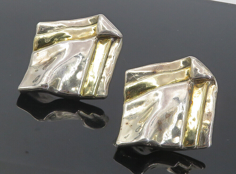 925 Sterling Silver  Vintage Modernist Sculpted Non Pierce Earrings  EG4282