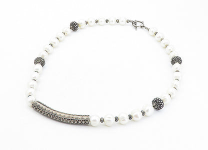925 Sterling Silver  Vintage Baroque Pearls Beaded Chain Necklace  NE1472