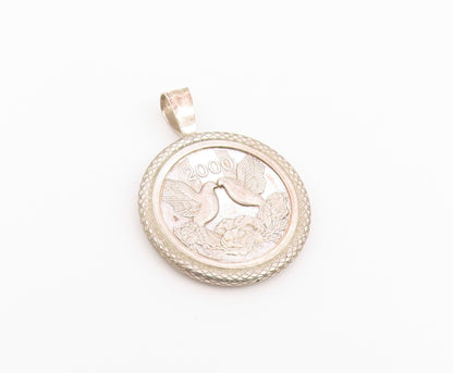 925 Sterling Silver Vintage Pendant 2000 Millennium Doves Medallion Coin PT26580