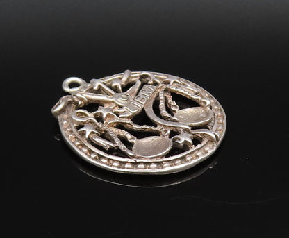 925 Silver  Vintage Openwork 3D Libra Scale & Stars Zodiac Pendant  PT21745