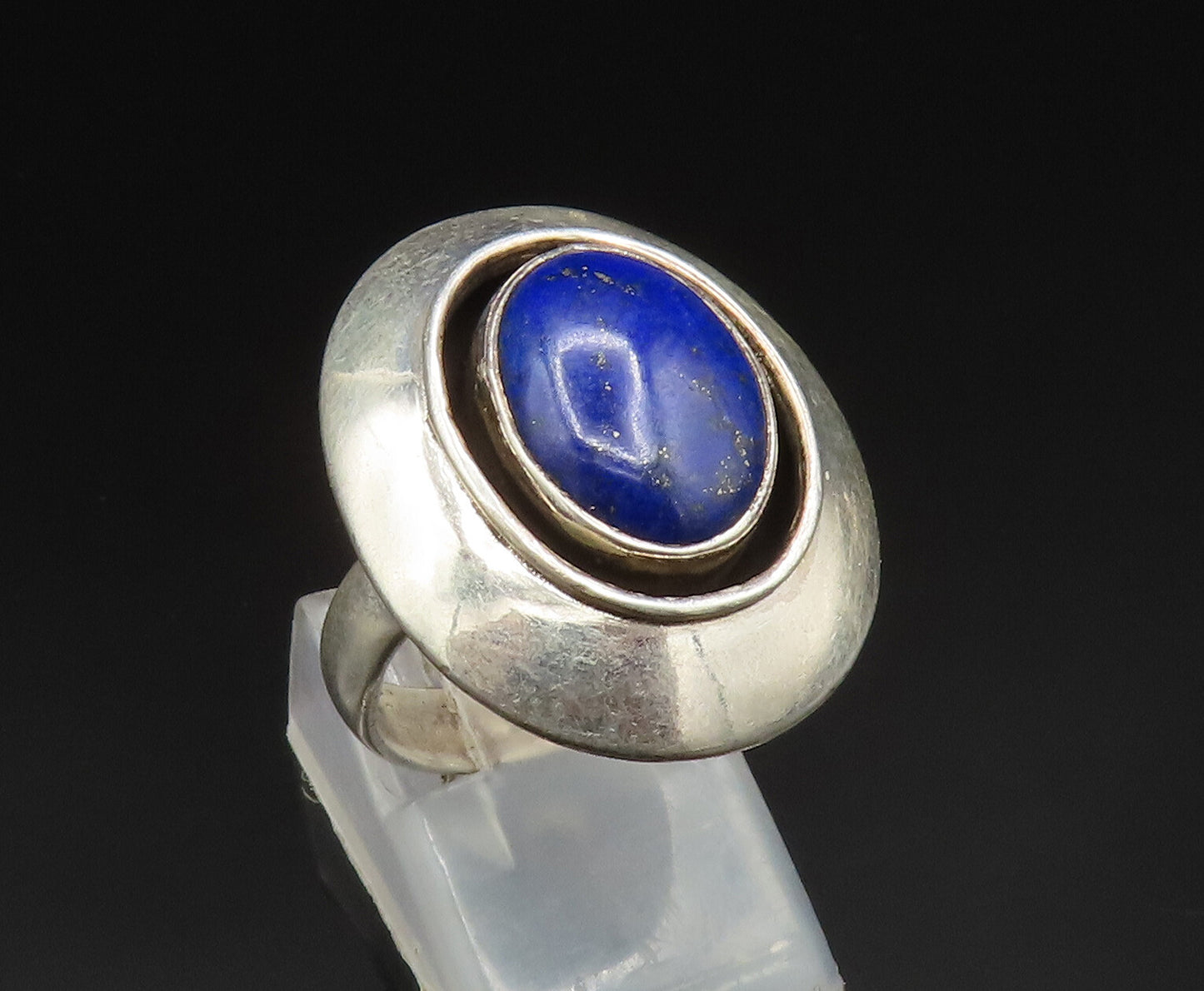 925 Silver  Vintage Cabochon Cut Lapis Lazuli Oval Frame Ring Sz 6.5  RG24571