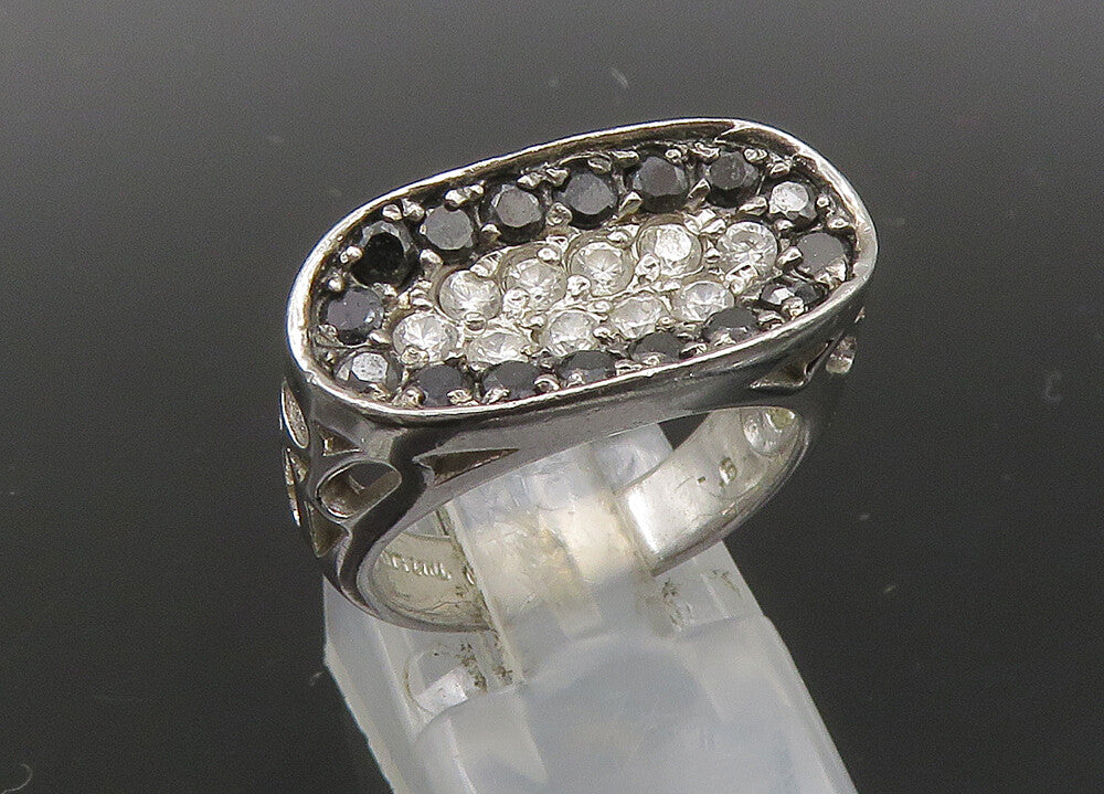 925 Sterling Silver Vintage Black Spinel & Topaz Cutout Band Ring Sz 6 RG22944