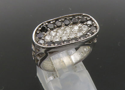925 Sterling Silver Vintage Black Spinel & Topaz Cutout Band Ring Sz 6 RG22944