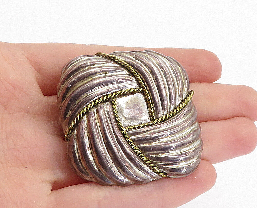 LATON MEXICO 925 Sterling Silver  Vintage Two Tone Twist Brooch Pin  BP2518