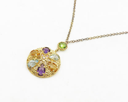 925 Silver  Topaz Amethyst Peridot & Citrine Shiny Chain Necklace  NE3171