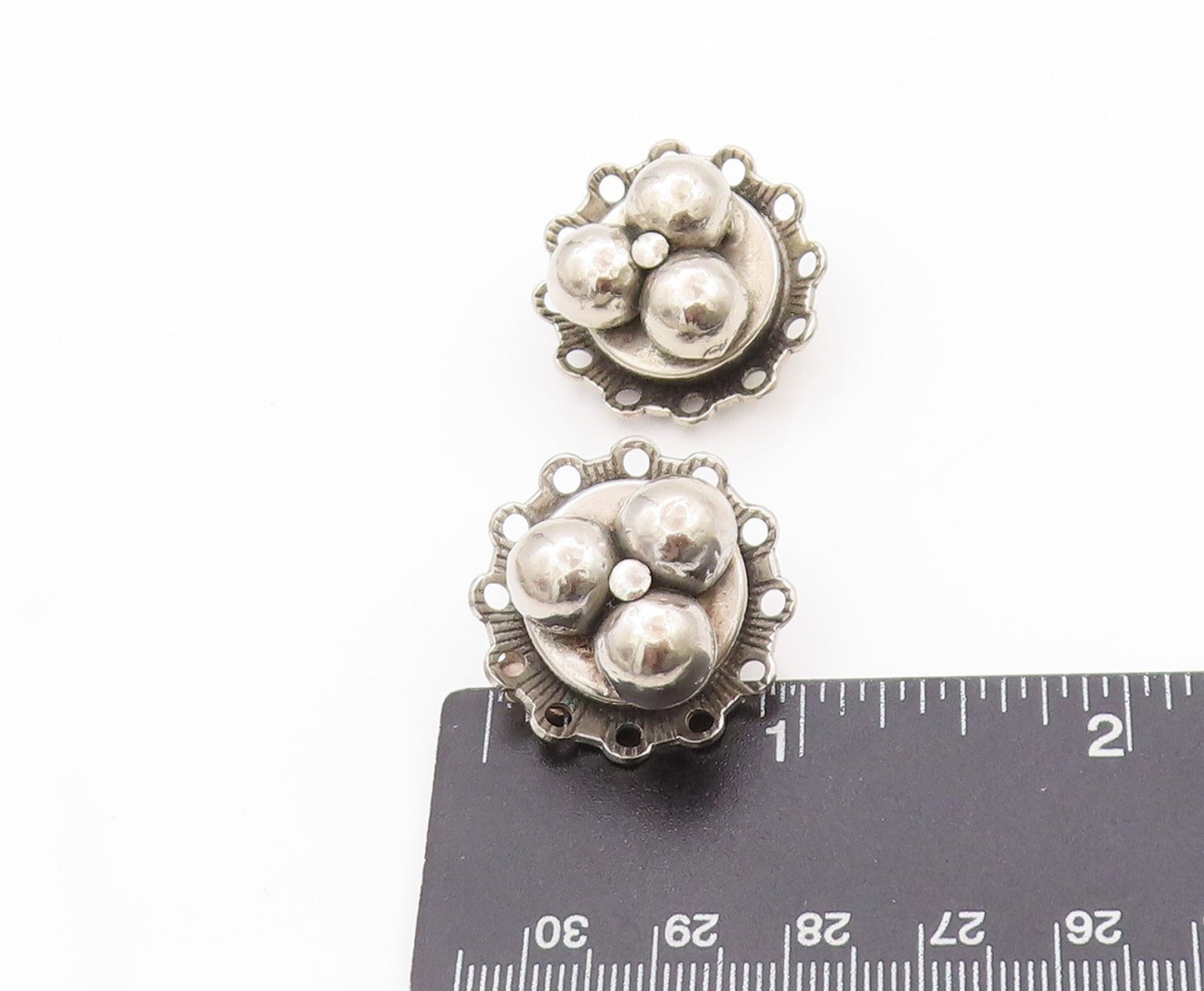 925 Sterling Silver Vintage Earrings FREIRICH Ball Scroll Design Clip On EG13521