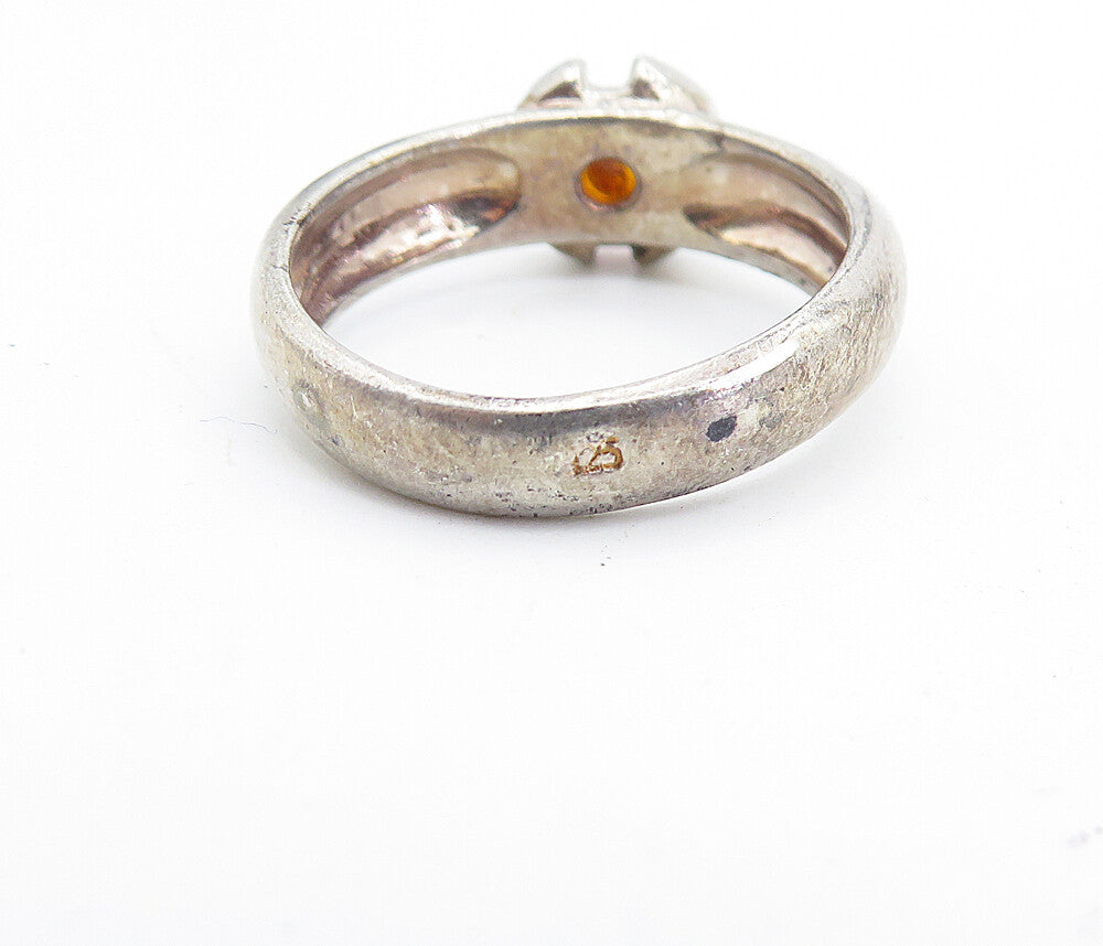 POLAND 925 Silver  Vintage Cabochon Cut Amber Solitaire Ring Sz 8  RG7038