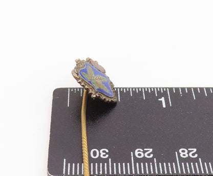 925 Sterling Silver  Vintage Enamel Royal Crown Floral Leaf Lapel Pin  TR3061