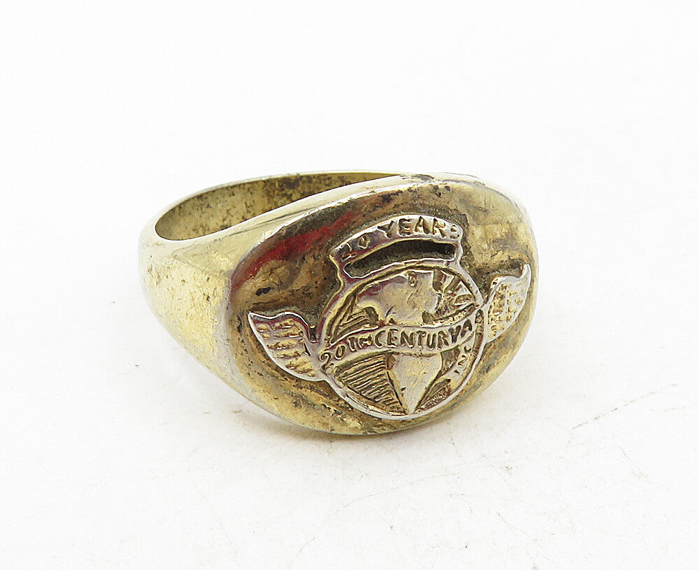 925 Sterling Silver  Vintage 20th Century Globe Large Band Ring Sz 13  RG9329