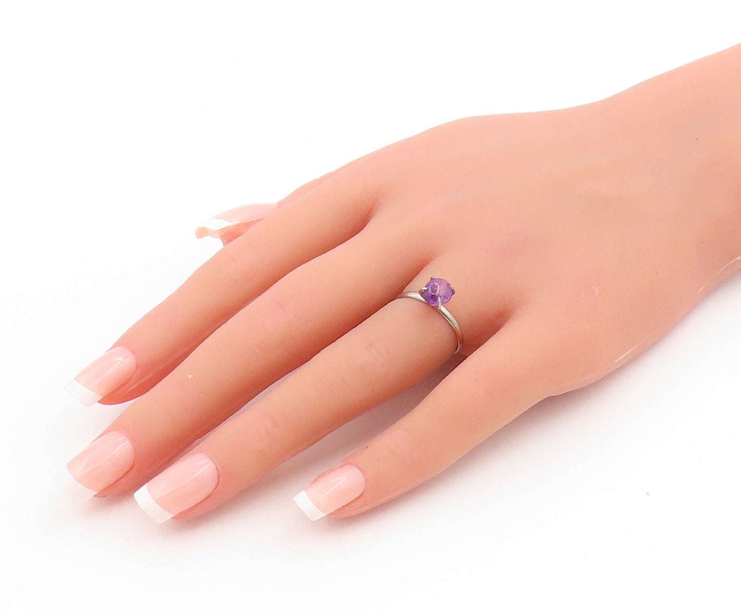 925 Sterling Silver Vintage Ring Cabochon Amethyst Solitaire Band Sz 5.5 RG34121