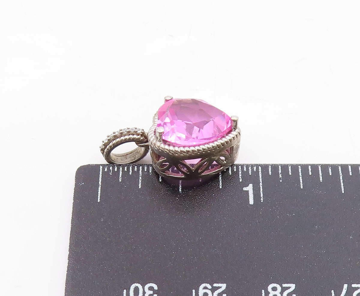 925 Silver  Vintage Ribbed Edge Tourmaline & Topaz Love Heart Pendant  PT20936