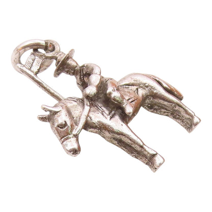 925 Sterling Silver  Vintage Shiny Petite Man Riding Horse Pendant  PT16383