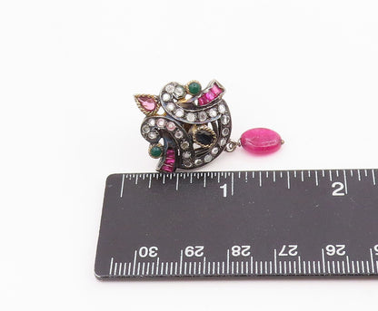 925 Sterling Silver Vintage Earrings Multi Gemstone Designer Single Lot  EG14294