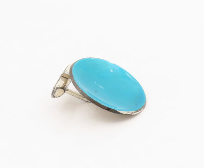 925 Sterling Silver Vintage Cufflinks CELLINI Blue Enameled Round Pair  TR4125