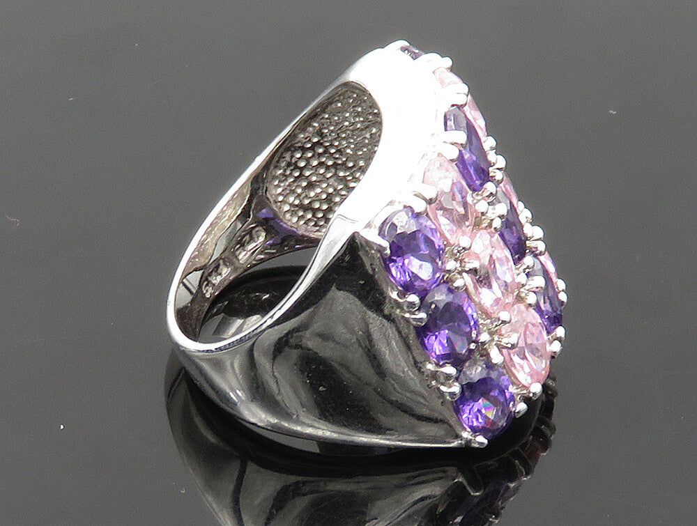 925 Sterling Silver  Vintage Pink Topaz & Amethyst Cocktail Ring Sz 7  RG24070